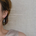 Gold Tone Green Stone And White Pearl Asymmetric Hook Earrings view 4