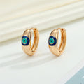 Gold Tone Thick Huggie Evil Eye Earrings in Four Enamel Colors view 6