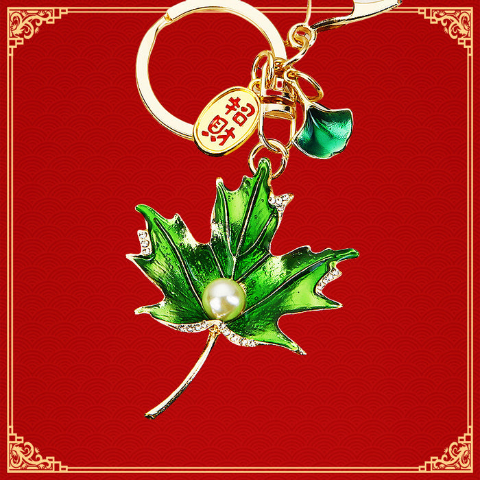 Enamel Maple Leaf Keychains with Pearl Accents in Two Colors plus Assorted