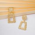 Gold and Silver Textured Round Trapezoid Dangle Earrings view 3