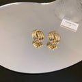 Layered Ribbed Hoop Stud Earrings in Gold and Silver Tone view 6