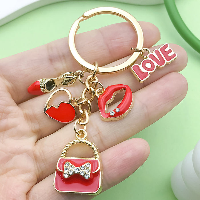 Gold-Tone Metal Heart And Love Charm Keychain, Seven Styles