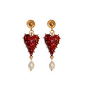 Red Crystal Heart Pearl Drop Earrings For Women Jewelry view 5