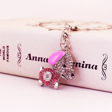 Rhinestone Dog Keychain With Split Ring And Lobster Clasp