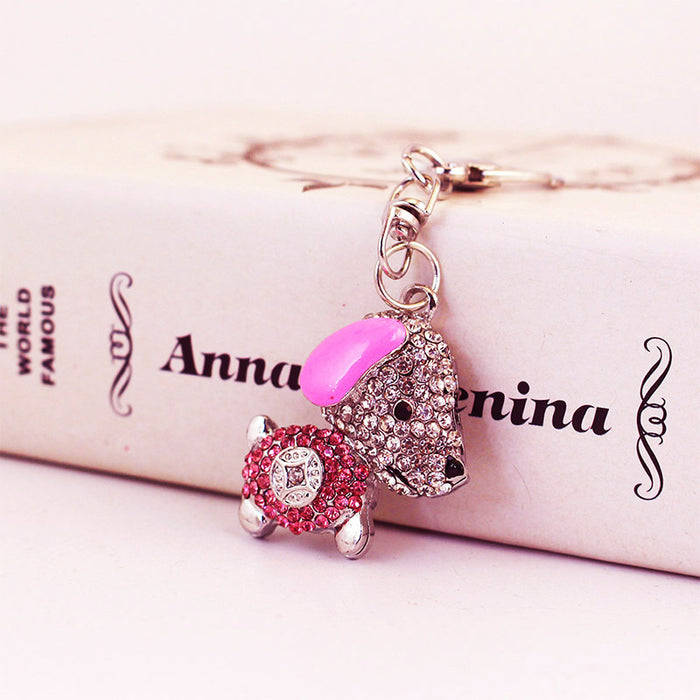 Cute Colorful Rhinestone Dog Zodiac Car Keychain Bag Charm