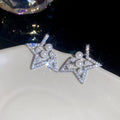 Silver Tone Star Earrings with Crystal and Pearl Look Details view 6