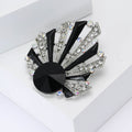 Art Deco Fan Shell Brooch Large Rivoli Rhinestone Pin view 3