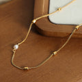 Gold Curb Chain Necklace With Pearl And Barrel Beads view 2