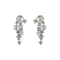 Silver Tone Mixed Pearl Clear Stone Cluster Drop Earrings view 5
