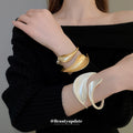 Matte Double Leaf Hinged Bracelet In Silver Tone Or Gold Tone view 1