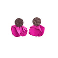 Fuchsia Fabric Petal Flower Black Round Stud Earrings view 5