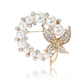 Pearl Circle Butterfly Brooch Rhinestone Gold Silver Pin view 5