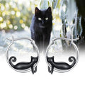 Silver Black Cat Climbing Round Hoop Earrings Pair view 1