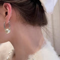 Gold And Silver Tone Open Hoop Earrings With Pearl Like Drops view 2