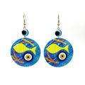 Gold Tone Round Printed Hamsa and Evil Eye Hook Earrings in Ten Designs view 6