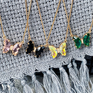 Faceted Butterfly Pendant Necklace in Polished Metal