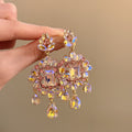Pink Crystal Chandelier Drop Earrings in Gold Tone view 1