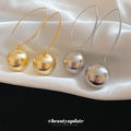 Textured Metallic Ball Long Wire Hook Earrings In Two Tones view 2