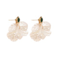 Green Crystal and Ivory Petal Cluster Drop Earrings view 5