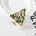 Green Gold Tone Christmas Tree Openwork Crystal Enamel Metal Brooch Pin view 5