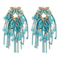 Crystal Floral Chandelier Earrings With Blue Or Clear Fringe view 5