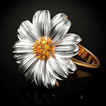 Silver And Gold Tone Daisy Flower Statement Ring Statement Jewelry