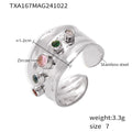 Hammered C Hoop Earrings Open Cuff Ring Multicolor Zircon view 8