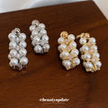 Clustered Pearl Huggie Earrings in Silver or Gold Tone view 3