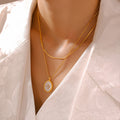 Oval Shell Pendant Necklace Snake Chain Gold Metal Layer Styles view 3
