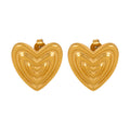 Gold Steel Nested Ribbed Heart Stud Earrings Metal view 5