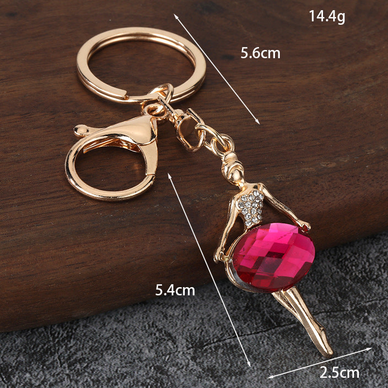 Ballet Girl Gemstone Metal Keychain Princess Style Bag Charm