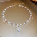 Gold Double Layer Pearl Crystal Butterfly Choker Style view 6