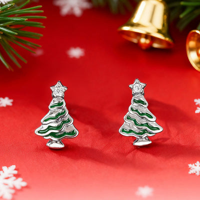Image 5 showing green christmas tree stud earrings