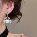 Colorful Enamel Crab Hoop Earrings With Silver Tone Rings view 3