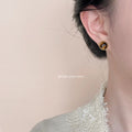 Gold Scalloped Round Tiger Eye Cabochon Stud Earrings view 2