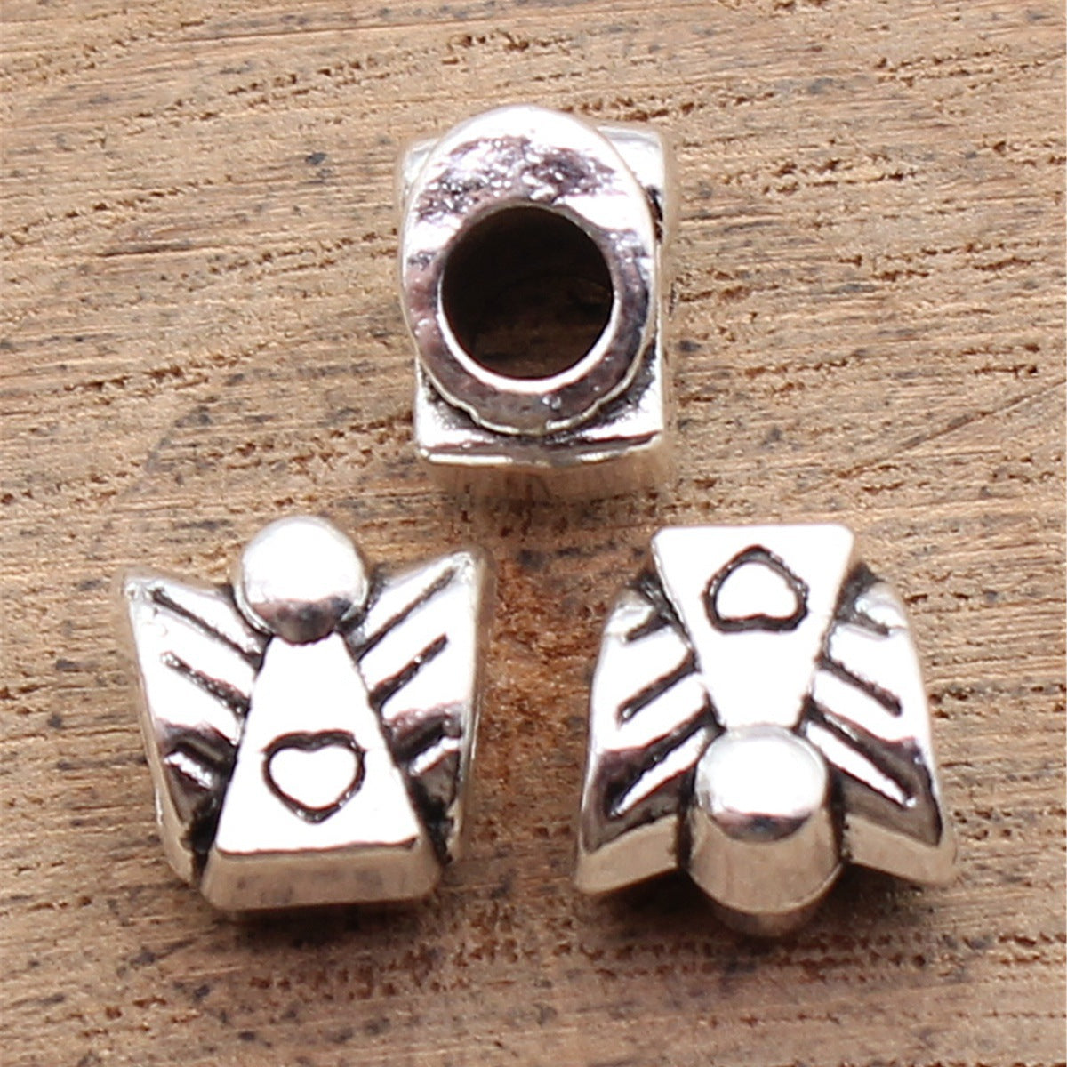 9.9x9.8x7.4mm 1.9g Antique Silver Zinc Alloy Heart Angel Large Hole Beads for Bracelet Jewelry Making