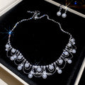 Silver Pearl Rhinestone Cascade Necklace and Pearl Drop Earrings view 3