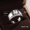 Silver Tone Wide Band Round Clear Stone Mens Ring Statement Jewelry view 5