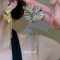 Gold Tone Fan Metal Tassel Stud Earrings Fashion Jewelry view 2