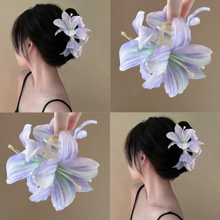 Oversized Lily Flower Hair Claw In Champagne Pink Purple Or Blue