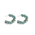 Blue Beaded Crescent Hoop Stud Earrings in Gold Tone view 5