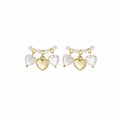 Gold Heart White Shell Look Charm Cluster Stud Earrings view 5