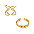 Crystal Cross and Leaf Band Open Rings in Gold Tone view 5