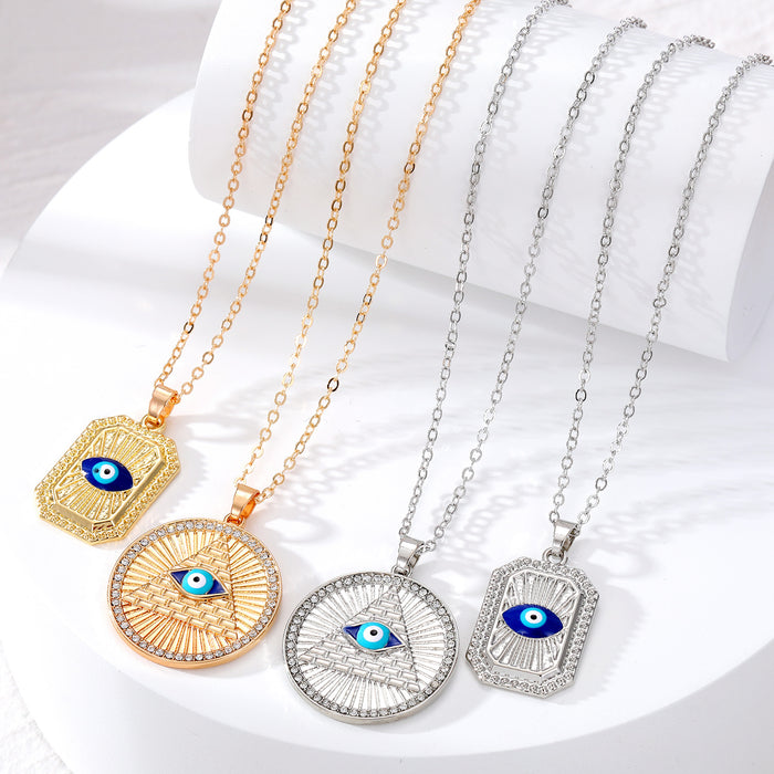 Gold and Silver Tone Geometric Crystal Evil Eye Necklaces