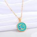 Gold Tone Crescent Moon and Star Medallion Necklaces in Three Colors view 6