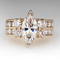 Marquise Clear Solitaire Round Stone Triple-Row Ring Gold Tone view 2