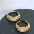 Pave Crystal Domed Band Rings Gold Steel Multiple Sizes view 2