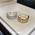 Cross X Multi Row Pave Open Adjustable Ring Silver Gold view 2