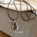 Black Cord Double Gourd Pendant Necklace in Black and Brown view 3