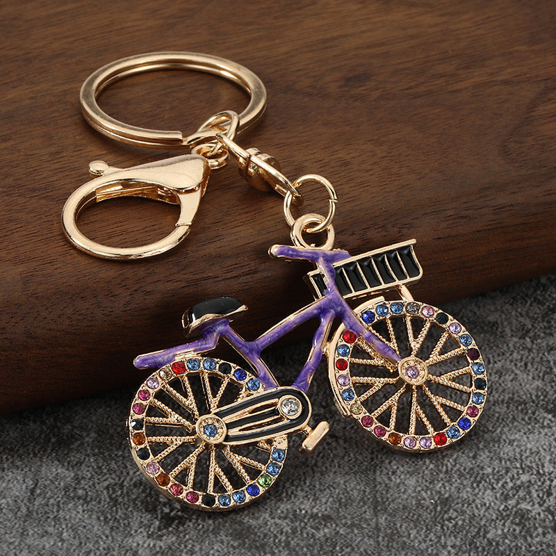 Rhinestone Bicycle Keychain, Alloy Bike Model Pendant Charm